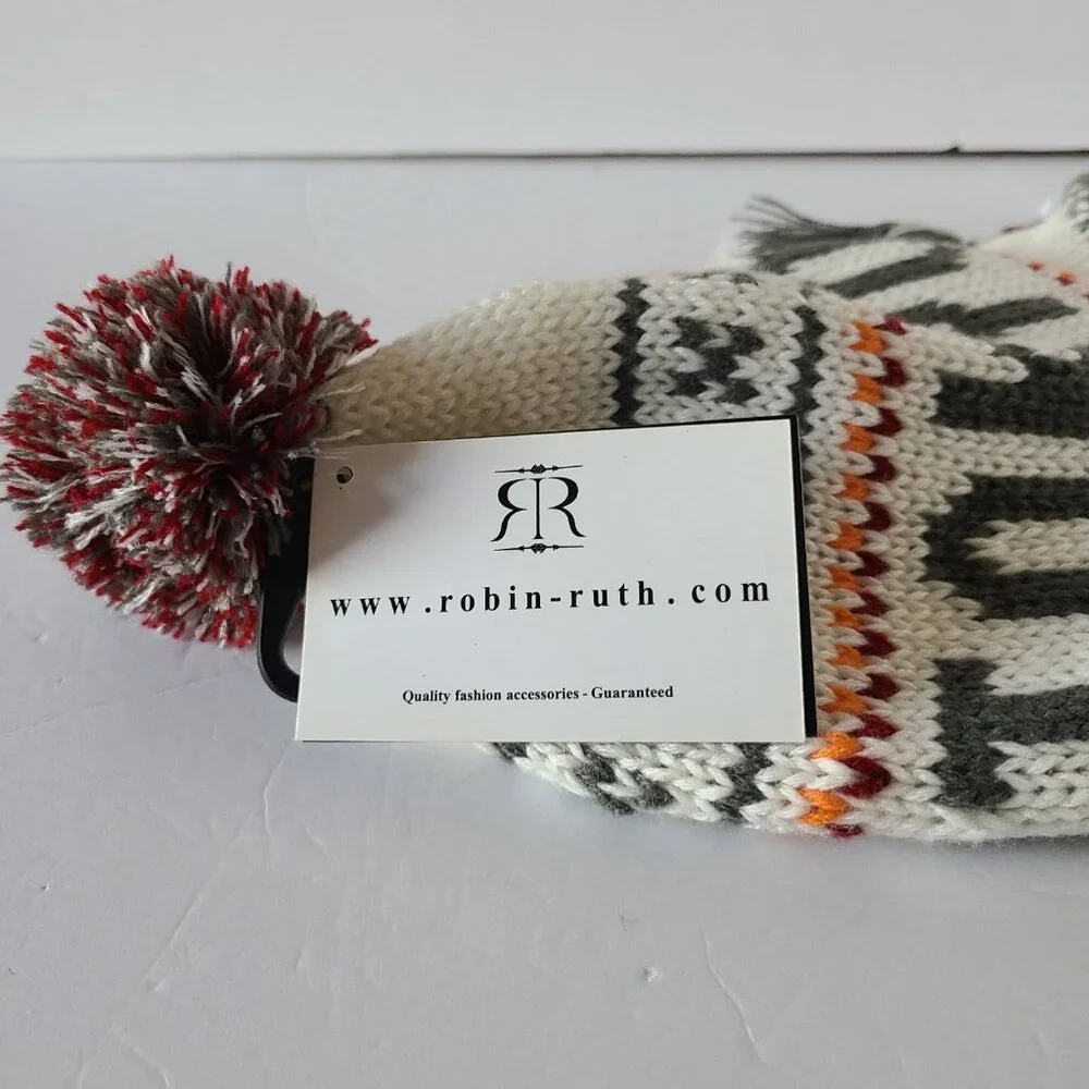 ROBIN RUTH KNITTED PERUVIAN HAT/BRAIDED TASSEL BEANIE-WINTER SKI STYLE- ONE SIZE